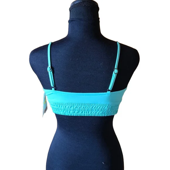 Becca Smocked Sporty Stretchy Cami Bikini Swim Top Turquoise Medium NWT Swimsuit - Picture 3 of 9
